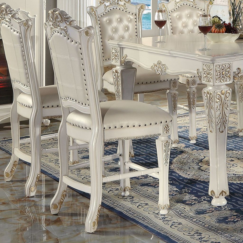 The appearance of Vendome Counter Height Chair Set of 2 In Antique Pearl designed by ACME in the transitional interior design. This antique pearl piece of furniture was selected by 1StopBedrooms from Vendome Collection to add a touch of cosiness and style into your home. Sku: DN01516. Material: Wood.