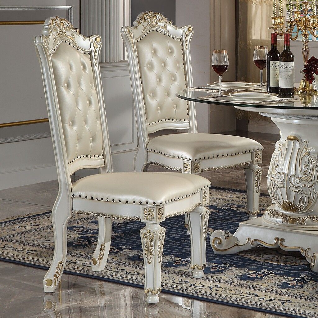 The appearance of Vendome Side Chair Set of 2 In Antique Pearl designed by ACME in the transitional interior design. This antique pearl piece of furniture was selected by 1StopBedrooms from Vendome Collection to add a touch of cosiness and style into your home. Sku: DN01554. Material: Wood. Chair Type: Side Chair.