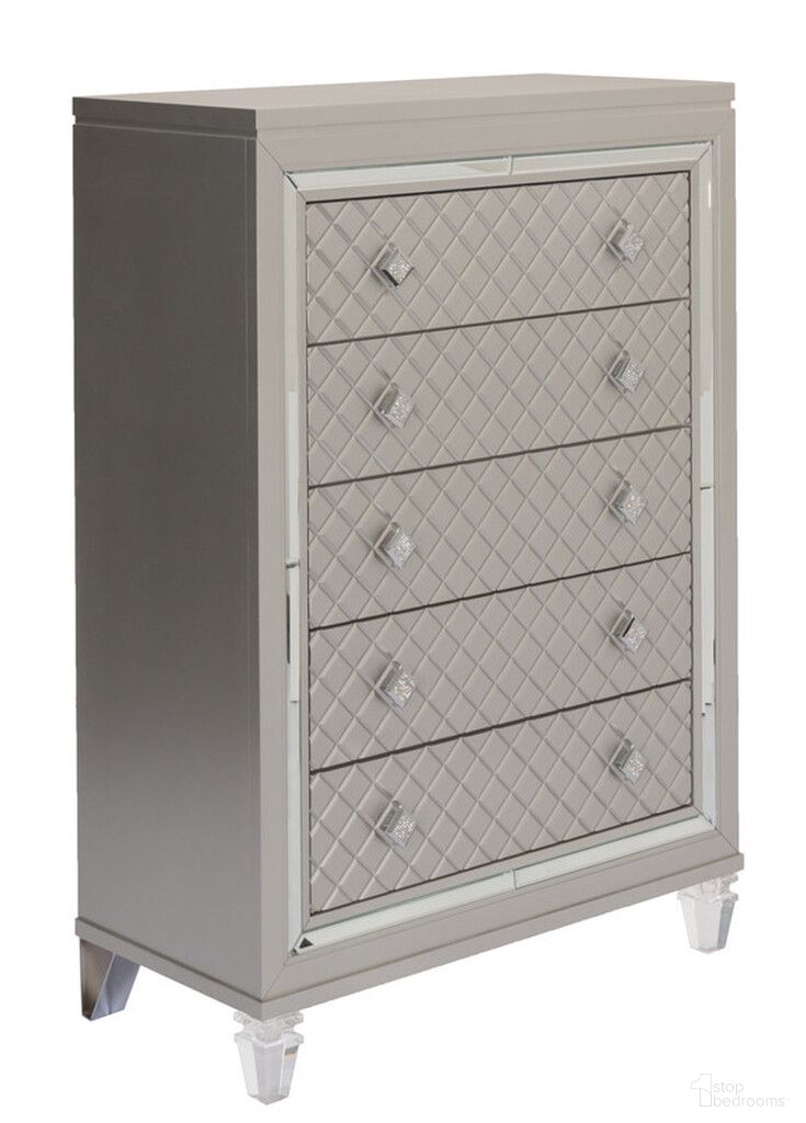Venetian Bedroom Chest with 5 Drawers In Champagne Silver