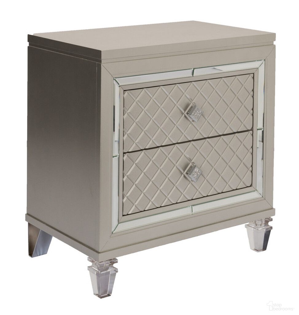 The appearance of Venetian Nightstand with 2 Drawers In Champagne Silver designed by Best Quality Furniture in the glam interior design. This champagne silver piece of furniture  was selected by 1StopBedrooms from Venetian Collection to add a touch of cosiness and style into your home. Sku: VEN-N. Material: Textured.
