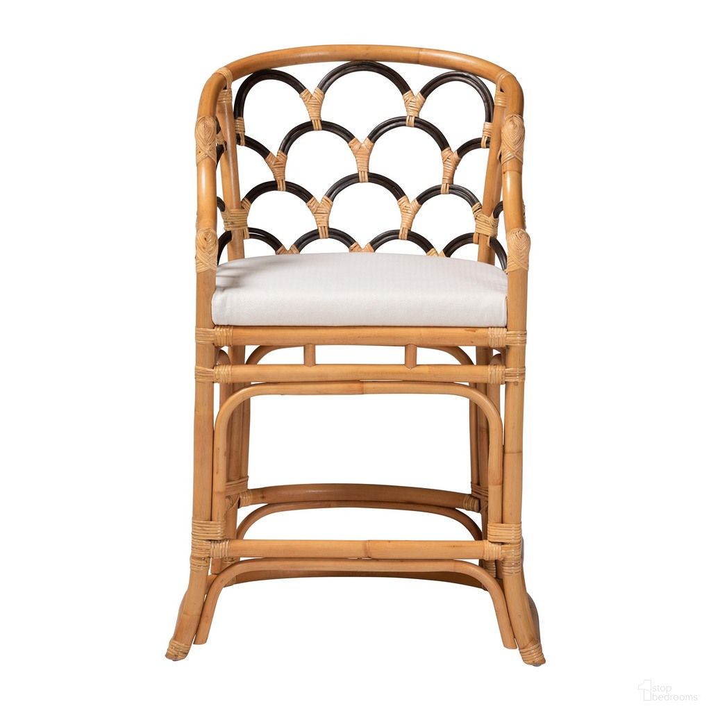 Veneto Natural Rattan Counter Stool with Scalloped Back In Light Honey and Dark Brown
