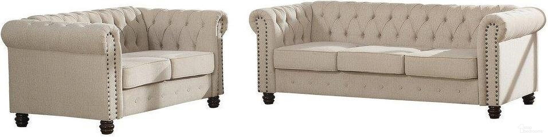 Venice 2 Pc Fabric Upholstered Sofa And Loveseat Set In Beige