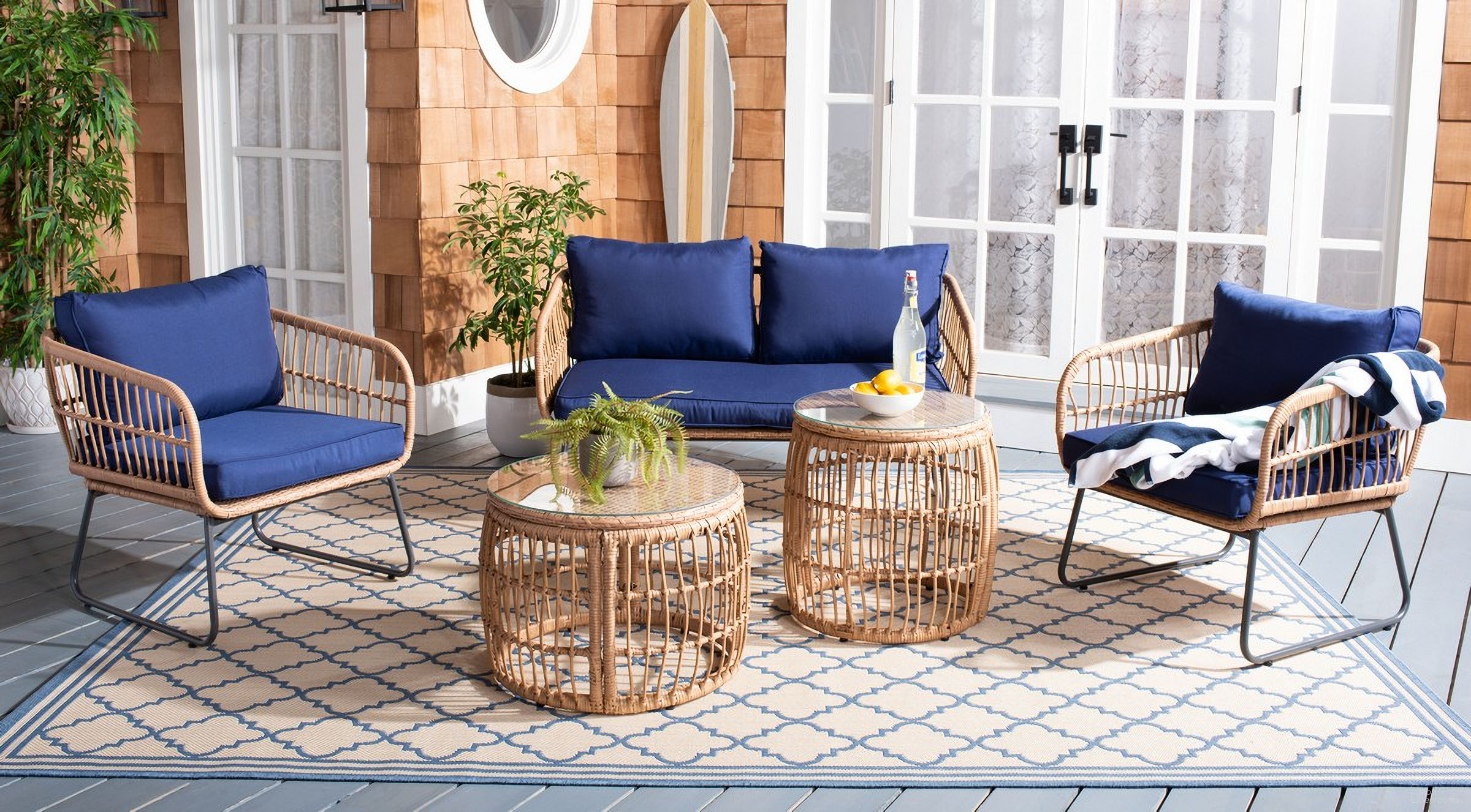 The appearance of Venta 5 Piece Living Set In Navy designed by Safavieh in the modern / contemporary interior design. This navy piece of furniture was selected by 1StopBedrooms from Venta Collection to add a touch of cosiness and style into your home. Sku: PAT9007B-2BX. Material: Steel.