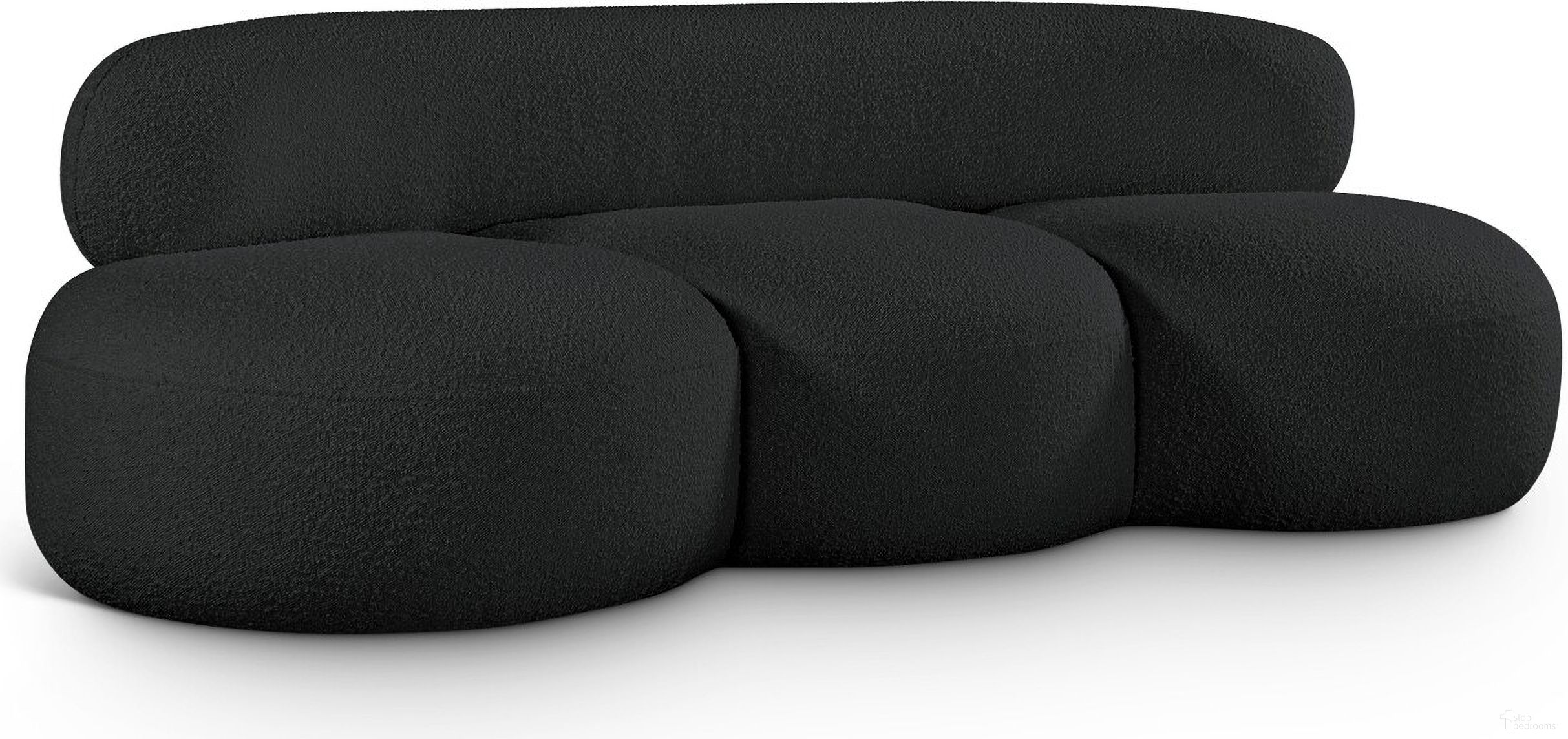 The appearance of Venti Boucle Fabric Sofa In Black designed by Meridian in the modern / contemporary interior design. This black piece of furniture was selected by 1StopBedrooms from Venti Collection to add a touch of cosiness and style into your home. Sku: 140Black-S. Material: Boucle.