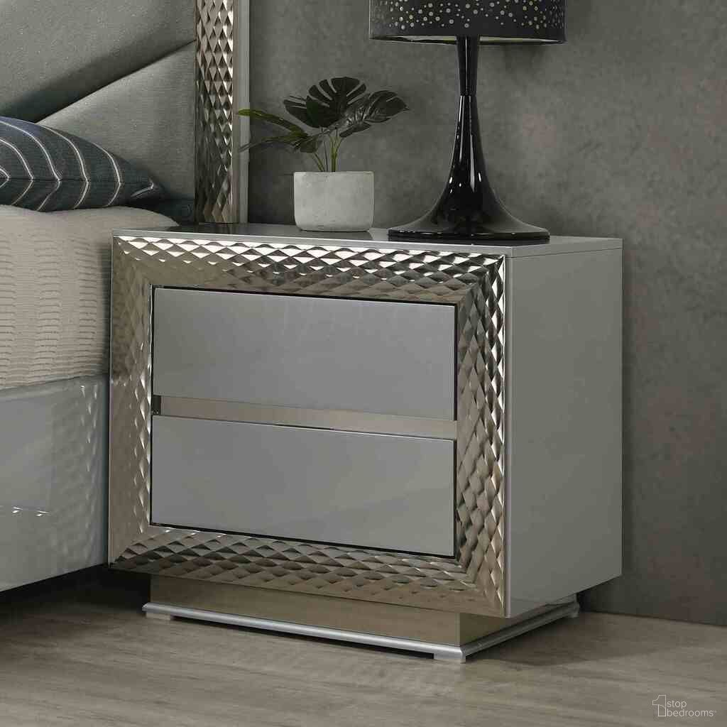 The appearance of Ventnor Nightstand In Gray designed by Furniture of America in the glam interior design. This gray piece of furniture was selected by 1StopBedrooms from Ventnor Collection to add a touch of cosiness and style into your home. Sku: FM7251GY-N. Material: Solid Wood.