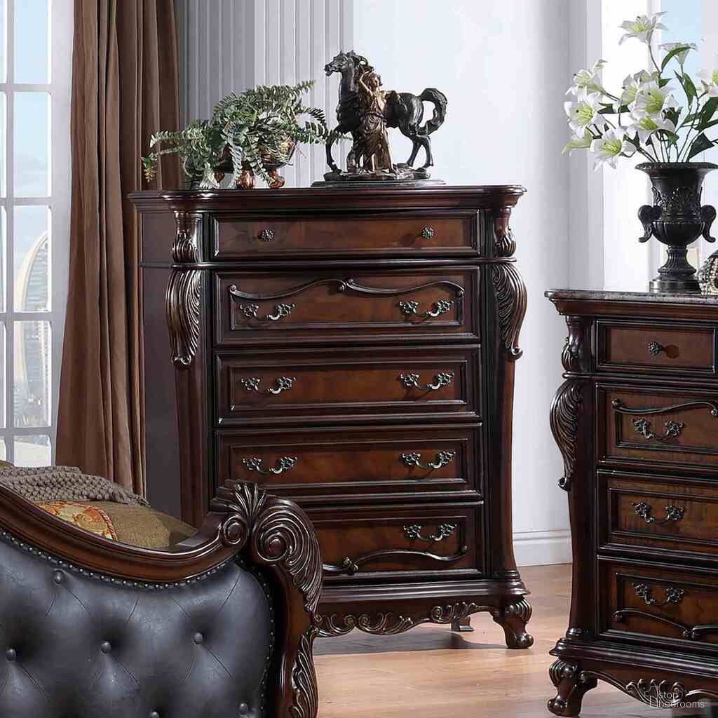 The appearance of Ventresca Chest In Dark Cherry designed by Furniture of America in the traditional interior design. This dark cherry piece of furniture was selected by 1StopBedrooms from Ventresca Collection to add a touch of cosiness and style into your home. Sku: FM7635CH-C. Material: Solid Wood.