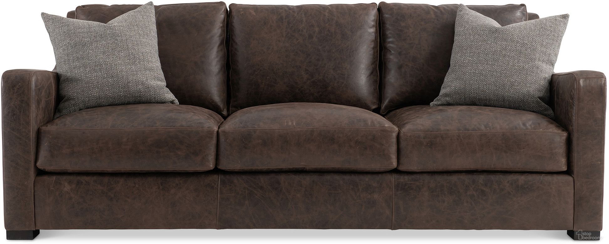 The appearance of Ventura Leather Sofa In Brown designed by Bernhardt in the traditional interior design. This brown piece of furniture  was selected by 1StopBedrooms from Ventura Collection to add a touch of cosiness and style into your home. Sku: 3516LO. Material: Leather.