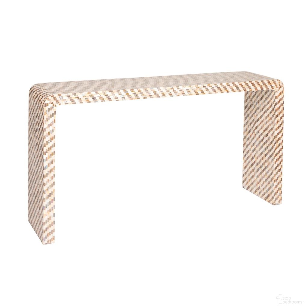 The appearance of Ventura Mother of Pearl Waterfall Console Table In Brown designed by Rowena Interiors in the coastal interior design. This brown piece of furniture was selected by 1StopBedrooms from Ventura Collection to add a touch of cosiness and style into your home. Sku: EC1924. Material: MDF.