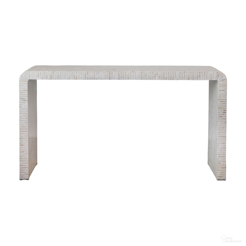 The appearance of Ventura Mother of Pearl Waterfall Console Table In White designed by Rowena Interiors in the coastal interior design. This white piece of furniture  was selected by 1StopBedrooms from Ventura Collection to add a touch of cosiness and style into your home. Sku: DF5900. Material: MDF.