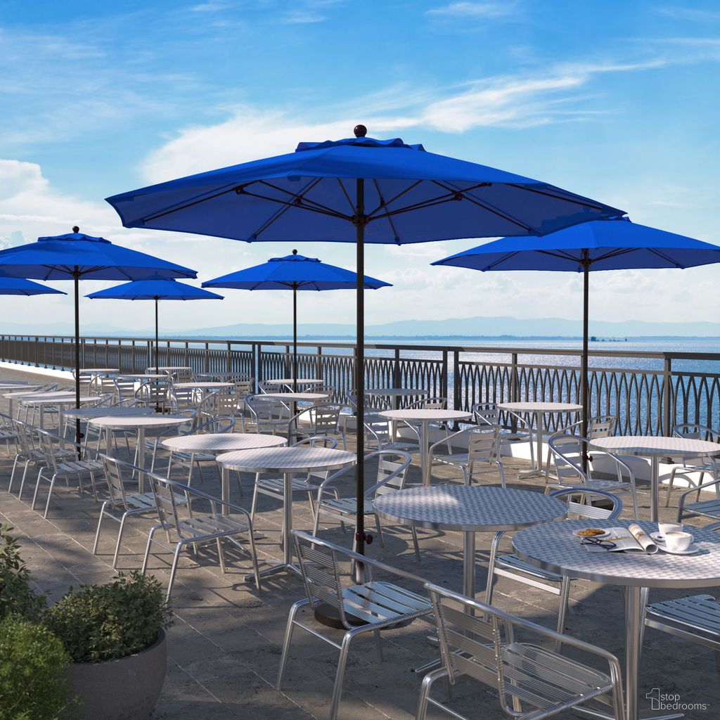 Venture 9' Patio Umbrella with Aluminum Pole Fiberglass Ribs Push Lift with Olefin Fabric In Royal Blue and Bronze