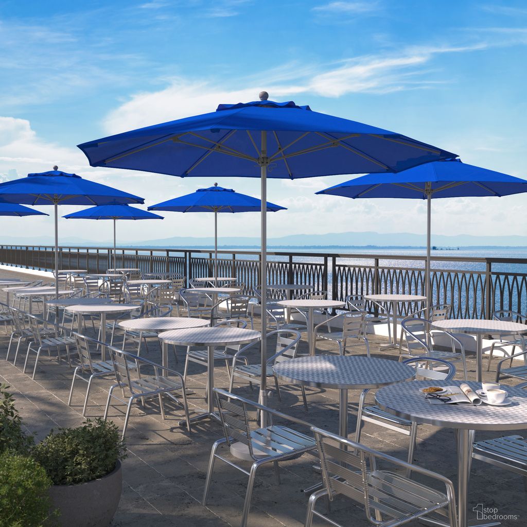 Venture 9' Patio Umbrella with Aluminum Pole Fiberglass Ribs Push Lift with Olefin Fabric In Royal Blue and Silver Anodized