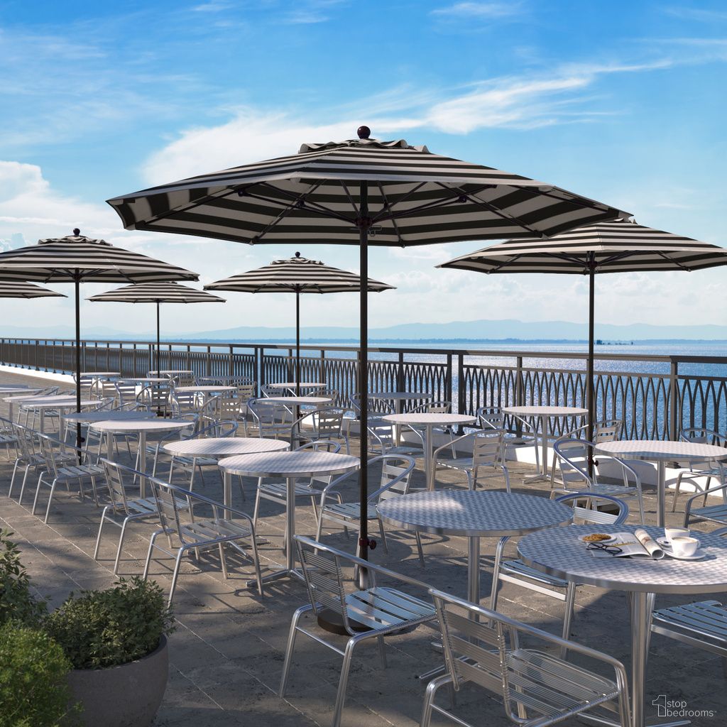 Venture 9' Patio Umbrella with Aluminum Pole Fiberglass Ribs Push Lift with Sunbrella Fabric In Cabana Classic and Bronze