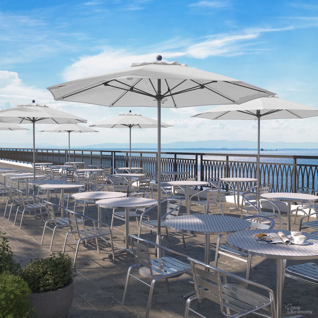 Venture 9' Patio Umbrella with Aluminum Pole Fiberglass Ribs Push Lift with Sunbrella Fabric In Natural and Silver Anodized