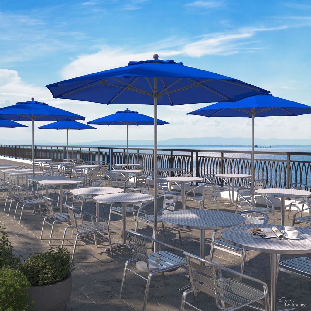 Venture 9' Patio Umbrella with Aluminum Pole Fiberglass Ribs Push Lift with Sunbrella Fabric In Pacific Blue and Silver Anodized