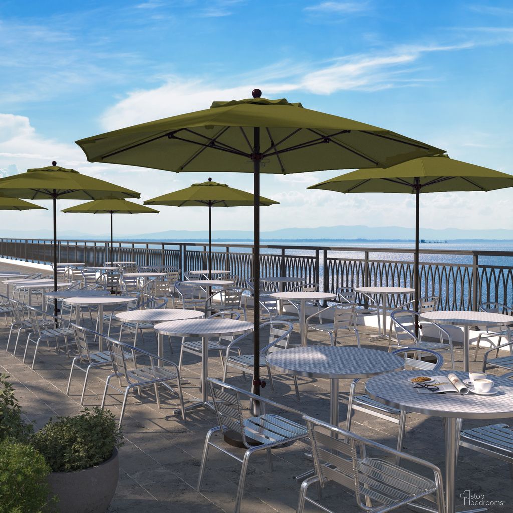 Venture 9' Patio Umbrella with Aluminum Pole Fiberglass Ribs Push Lift with Sunbrella Fabric In Spectrum Cilantro and Bronze
