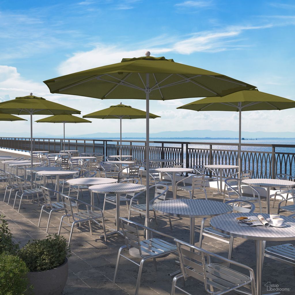 Venture 9' Patio Umbrella with Aluminum Pole Fiberglass Ribs Push Lift with Sunbrella Fabric In Spectrum Cilantro and Matte White