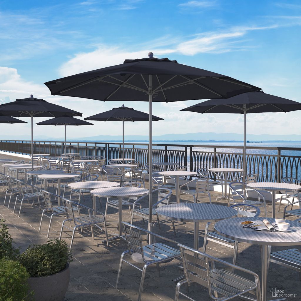 Venture 9' Patio Umbrella with Aluminum Pole Fiberglass Ribs Push Lift with Sunbrella Fabric In Spectrum Indigo and Silver Anodized