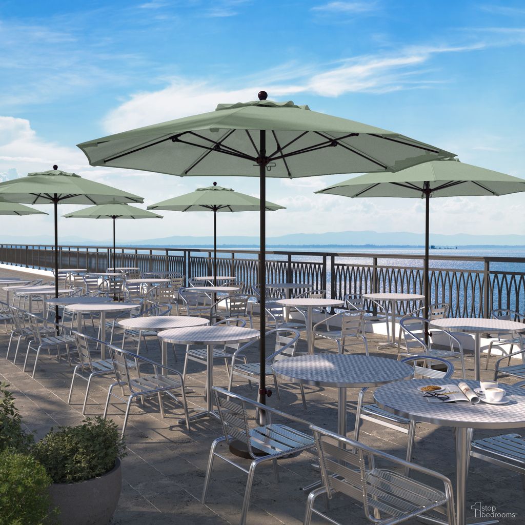 Venture 9' Patio Umbrella with Aluminum Pole Fiberglass Ribs Push Lift with Sunbrella Fabric In Spectrum Mist and Bronze