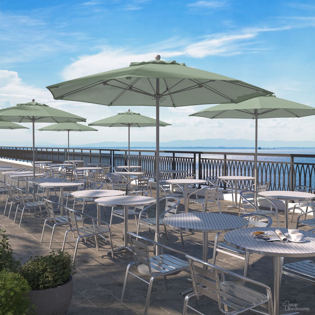 Venture 9' Patio Umbrella with Aluminum Pole Fiberglass Ribs Push Lift with Sunbrella Fabric In Spectrum Mist and Matte White