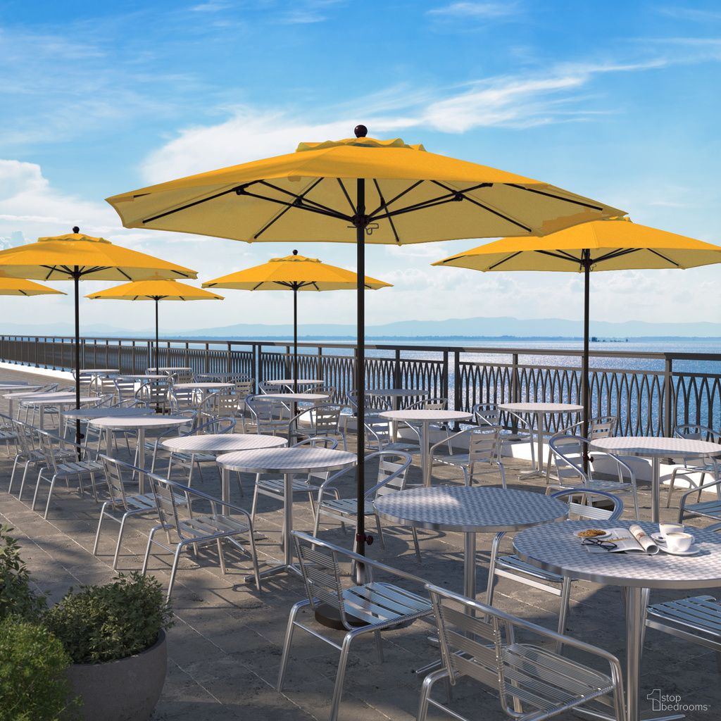 Venture 9' Patio Umbrella with Aluminum Pole Fiberglass Ribs Push Lift with Sunbrella Fabric In Sunflower Yellow and Bronze