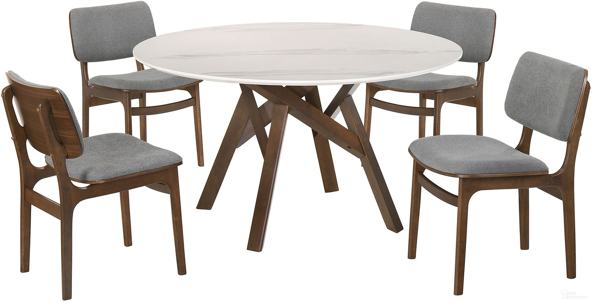 The appearance of Venus and Lima 5-Piece Walnut and Marble Round Dining Set designed by Armen Living in the modern / contemporary interior design. This gray/brown piece of furniture  was selected by 1StopBedrooms from Venus Collection to add a touch of cosiness and style into your home. Sku: LCVEDIWABX1;LCVEDIWABX2;LCLMSIGRWA;LCLMSIGRWA. Material: Marble.