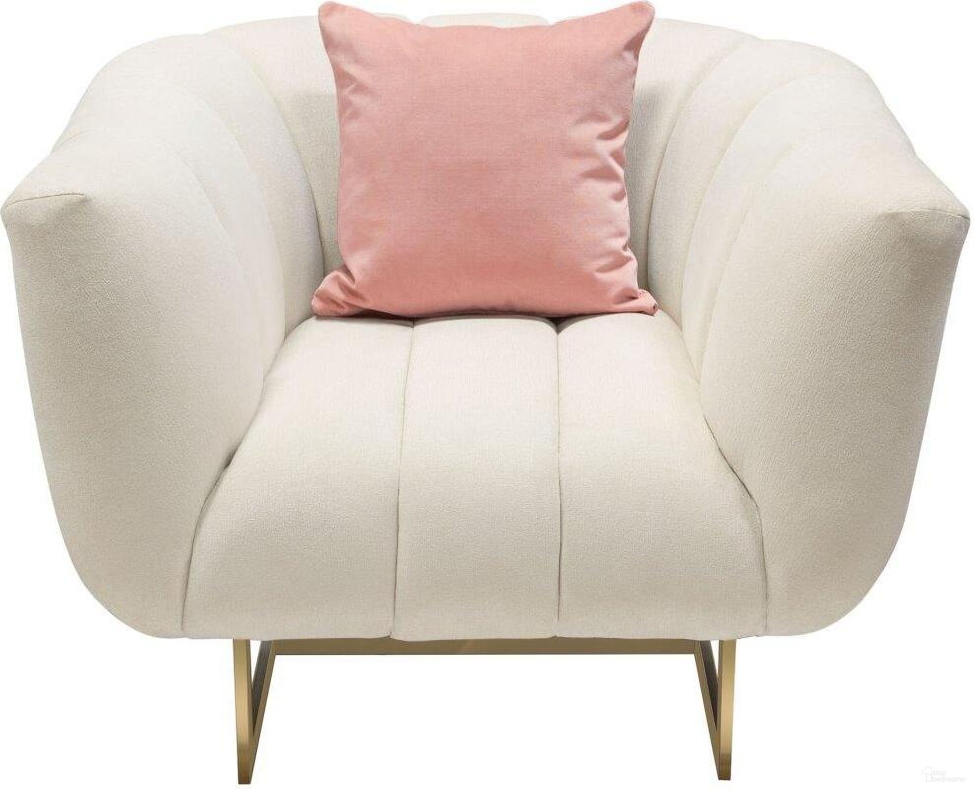 The appearance of Venus Cream Fabric Chair With Contrasting Pillows And Gold Finished Metal Base designed by Diamond Sofa in the modern / contemporary interior design. This cream piece of furniture  was selected by 1StopBedrooms from Venus Collection to add a touch of cosiness and style into your home. Sku: VENUSCHCM. Material: Fabric.