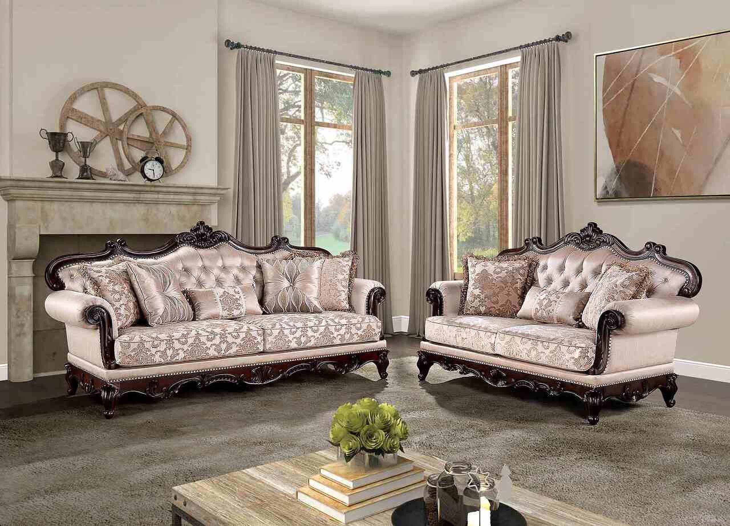 The appearance of Veracruz Living Room Set In Dark Cherry and Light Brown designed by Furniture of America in the traditional interior design. This dark cherry and light brown piece of furniture was selected by 1StopBedrooms from Veracruz Collection to add a touch of cosiness and style into your home. Sku: FM65002BR-SF;FM65002BR-LV. Material: Fabric.