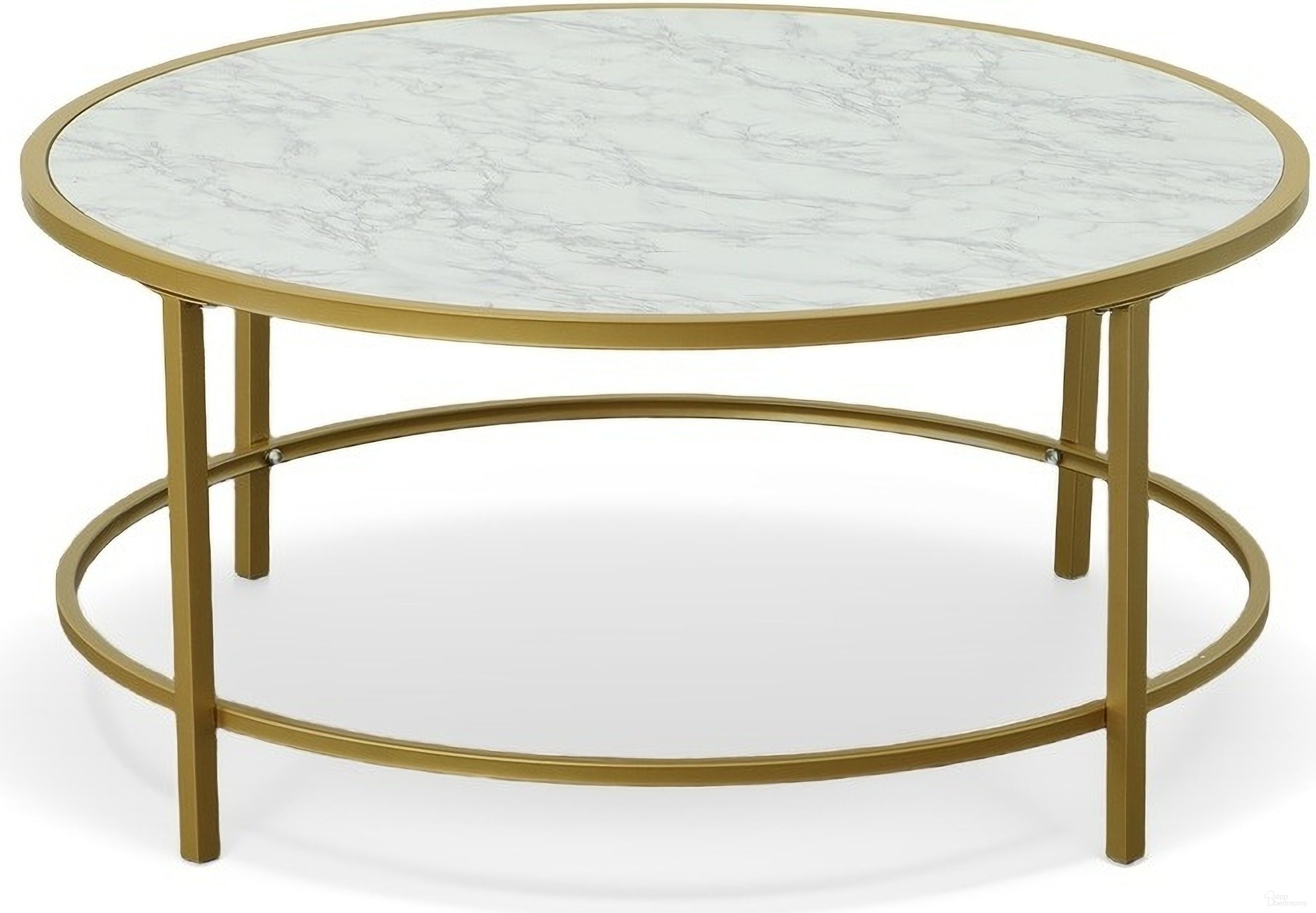 The appearance of Verazano Faux Marble Top 36 Inch Round Coffee Table In Gold and White designed by Carolina Living in the modern / contemporary interior design. This gold and white piece of furniture was selected by 1StopBedrooms from Verazano Collection to add a touch of cosiness and style into your home. Sku: CT3616FM-GLD. Material: PVC.