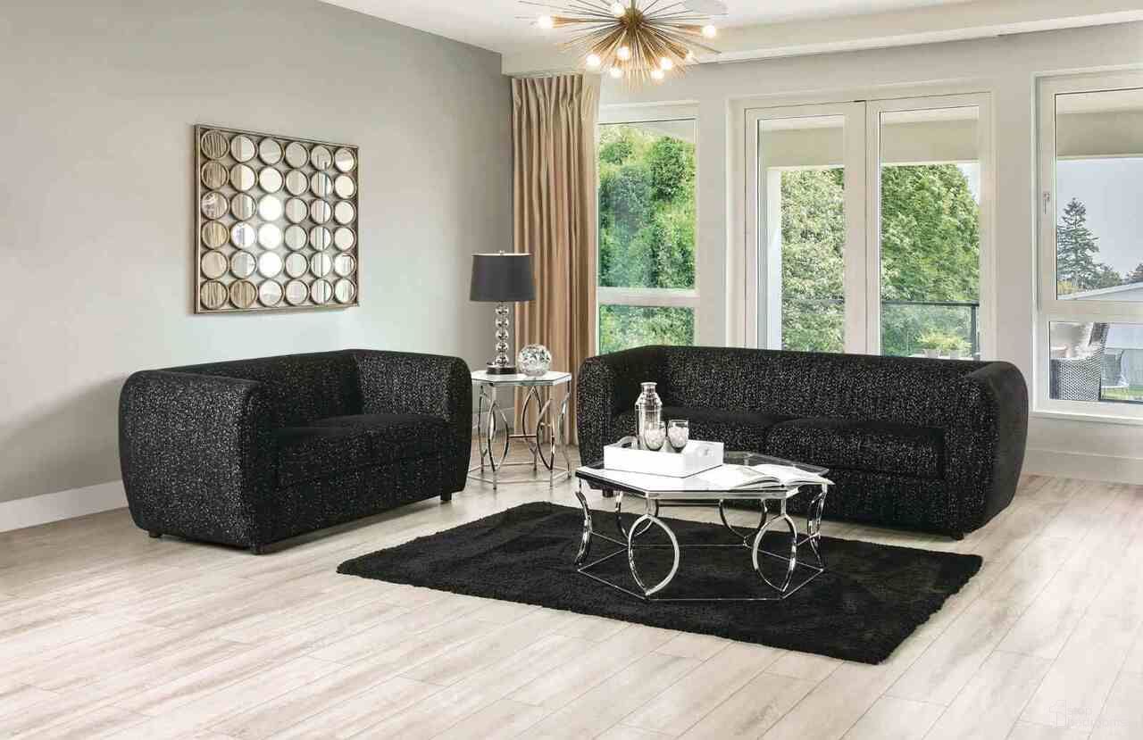 The appearance of Verdal Living Room Set In Black designed by Furniture of America in the modern / contemporary interior design. This black piece of furniture was selected by 1StopBedrooms from Verdal Collection to add a touch of cosiness and style into your home. Sku: FM61001BK-SF;FM61001BK-LV. Material: Boucle.