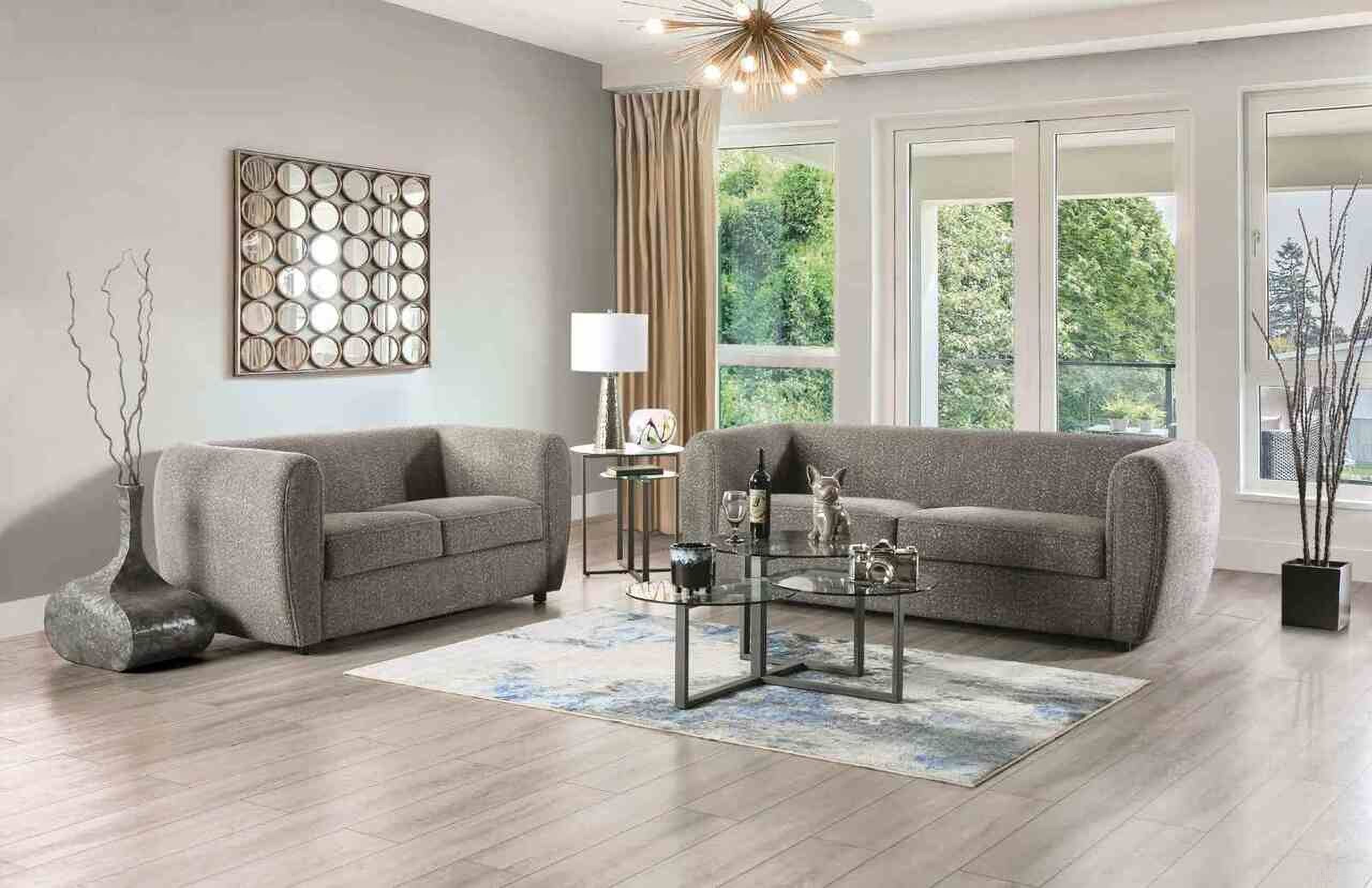 The appearance of Verdal Living Room Set In Charcoal Gray designed by Furniture of America in the modern / contemporary interior design. This charcoal gray piece of furniture  was selected by 1StopBedrooms from Verdal Collection to add a touch of cosiness and style into your home. Sku: FM61001GY-SF;FM61001GY-LV. Material: Boucle.