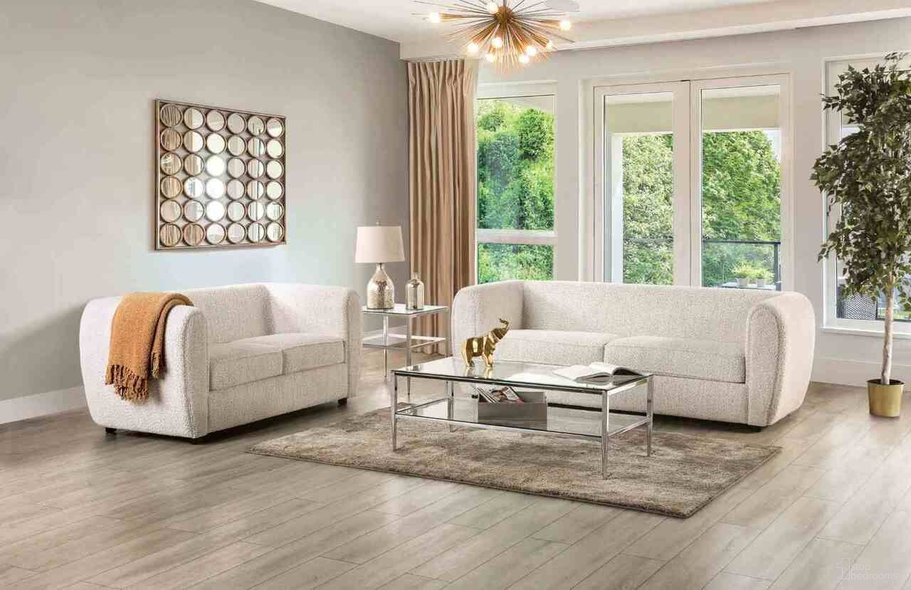 The appearance of Verdal Living Room Set In Off White designed by Furniture of America in the modern / contemporary interior design. This off white piece of furniture was selected by 1StopBedrooms from Verdal Collection to add a touch of cosiness and style into your home. Sku: FM61001WH-SF;FM61001WH-LV. Material: Boucle.