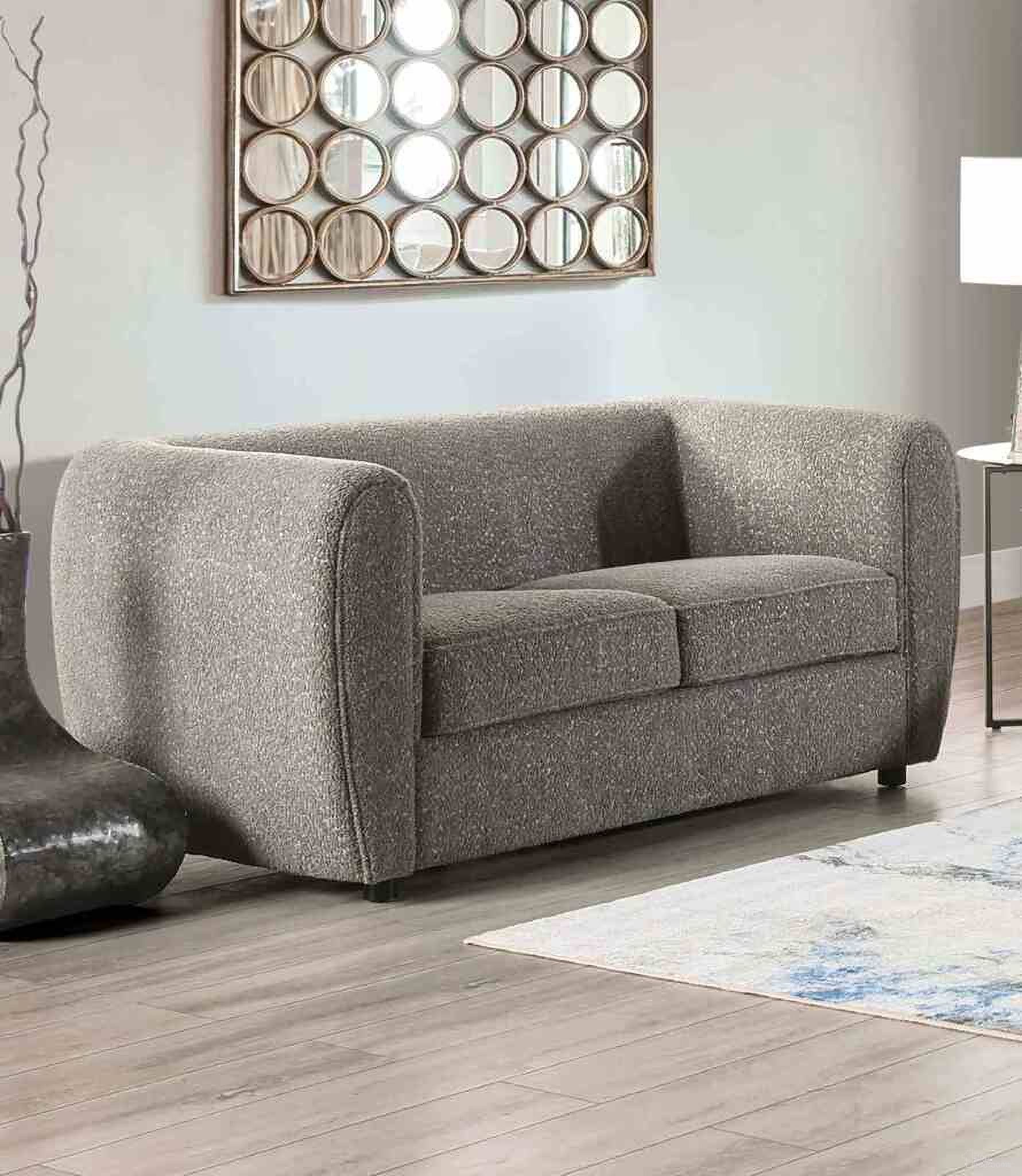 The appearance of Verdal Loveseat In Charcoal Gray designed by Furniture of America in the modern / contemporary interior design. This charcoal gray piece of furniture was selected by 1StopBedrooms from Verdal Collection to add a touch of cosiness and style into your home. Sku: FM61001GY-LV. Material: Boucle.