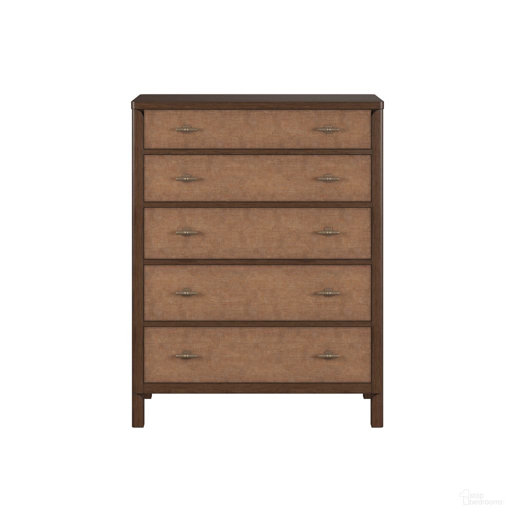 The appearance of Verge 5 Drawer Chest In Brown and Walnut designed by A.R.T. in the traditional interior design. This brown and walnut piece of furniture was selected by 1StopBedrooms from Verge Collection to add a touch of cosiness and style into your home. Sku: 337150-1960. Material: Poplar Solid.