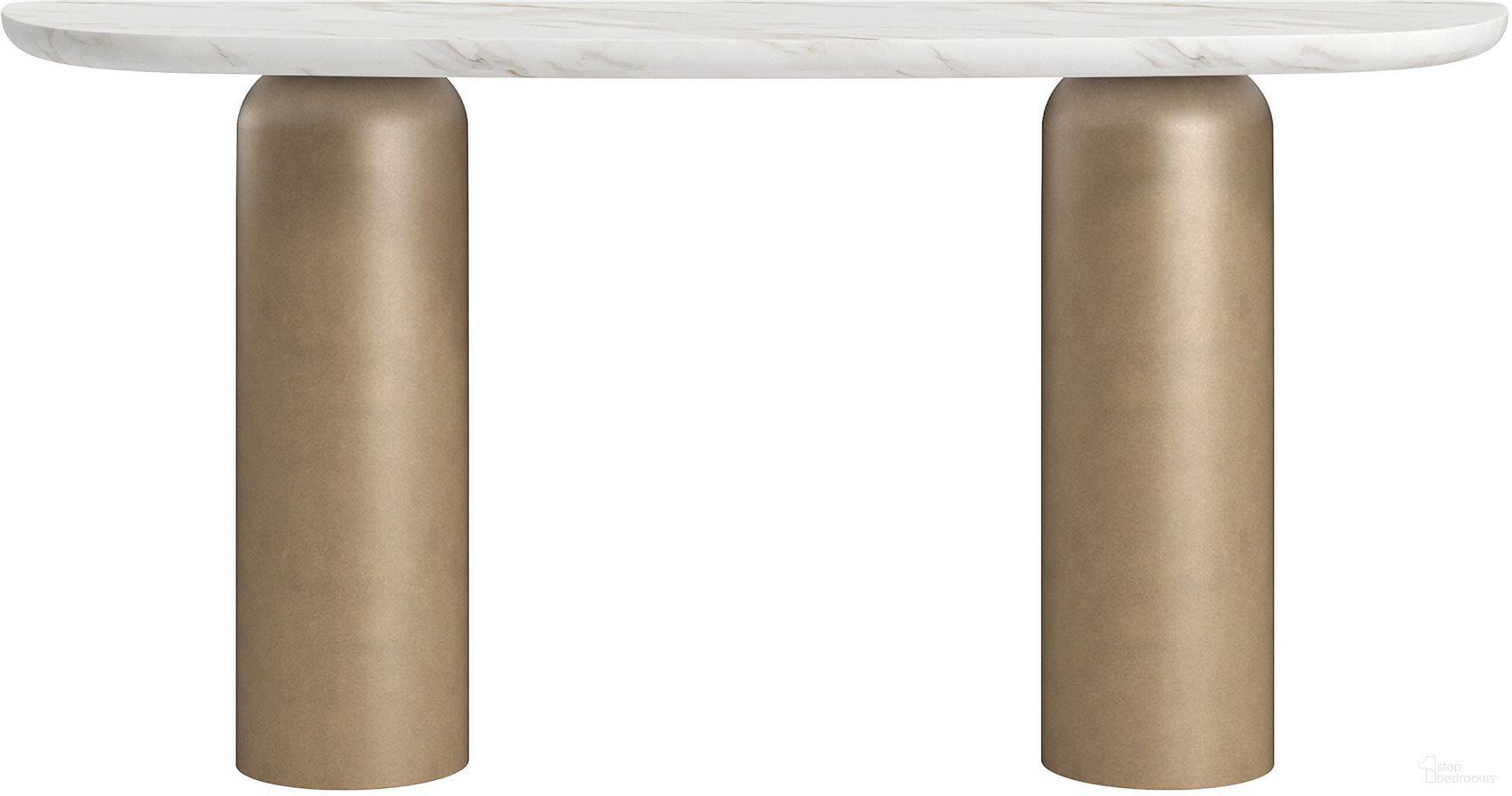 The appearance of Verge Console Table In White and Bronze designed by A.R.T. in the traditional interior design. This white/bronze piece of furniture  was selected by 1StopBedrooms from Verge Collection to add a touch of cosiness and style into your home. Sku: 337314-0017TP;337314-1043BS. Material: Marble.