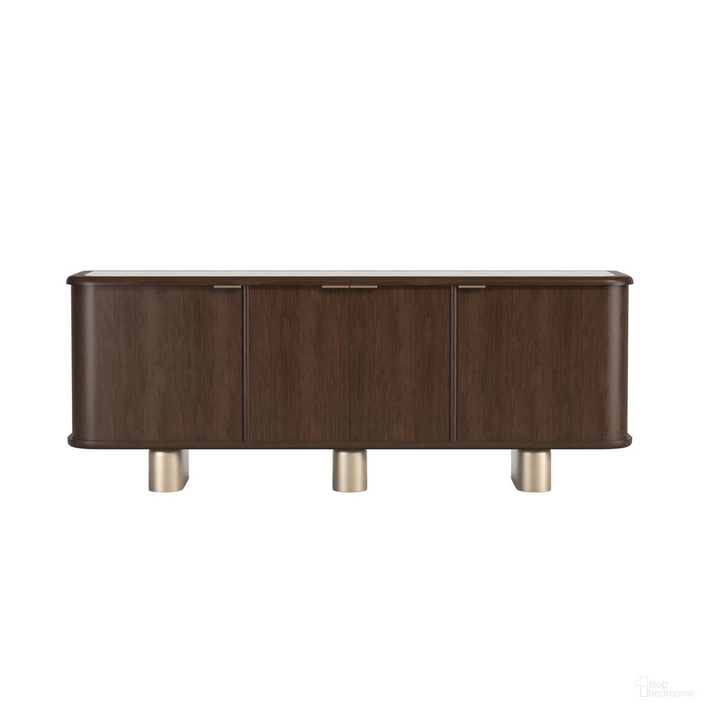The appearance of Verge Credenza In Brown and Walnut designed by A.R.T. in the traditional interior design. This brown and walnut piece of furniture  was selected by 1StopBedrooms from Verge Collection to add a touch of cosiness and style into your home. Sku: 337252-1960. Material: Poplar.