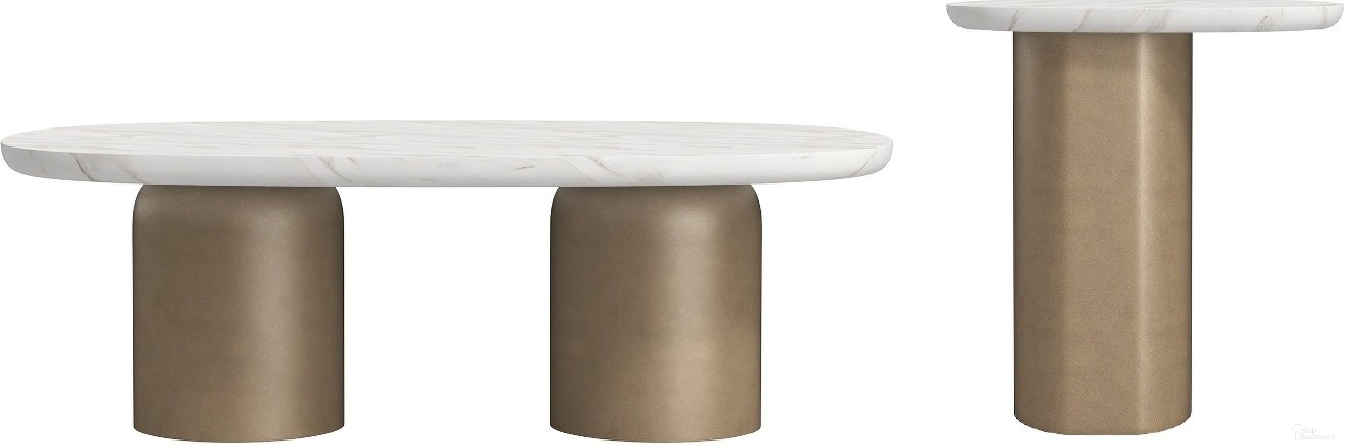 The appearance of Verge Occasional Table Set In White and Bronze designed by A.R.T. in the traditional interior design. This white/bronze piece of furniture was selected by 1StopBedrooms from Verge Collection to add a touch of cosiness and style into your home. Sku: 337302-0017TP;337302-1043BS;337308-1043. Material: Marble.