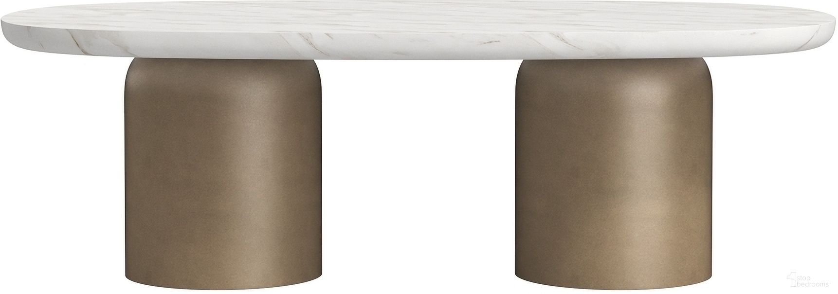 The appearance of Verge Oval Cocktail Table In White and Bronze designed by A.R.T. in the traditional interior design. This white/bronze piece of furniture was selected by 1StopBedrooms from Verge Collection to add a touch of cosiness and style into your home. Sku: 337302-0017TP;337302-1043BS. Material: Marble.
