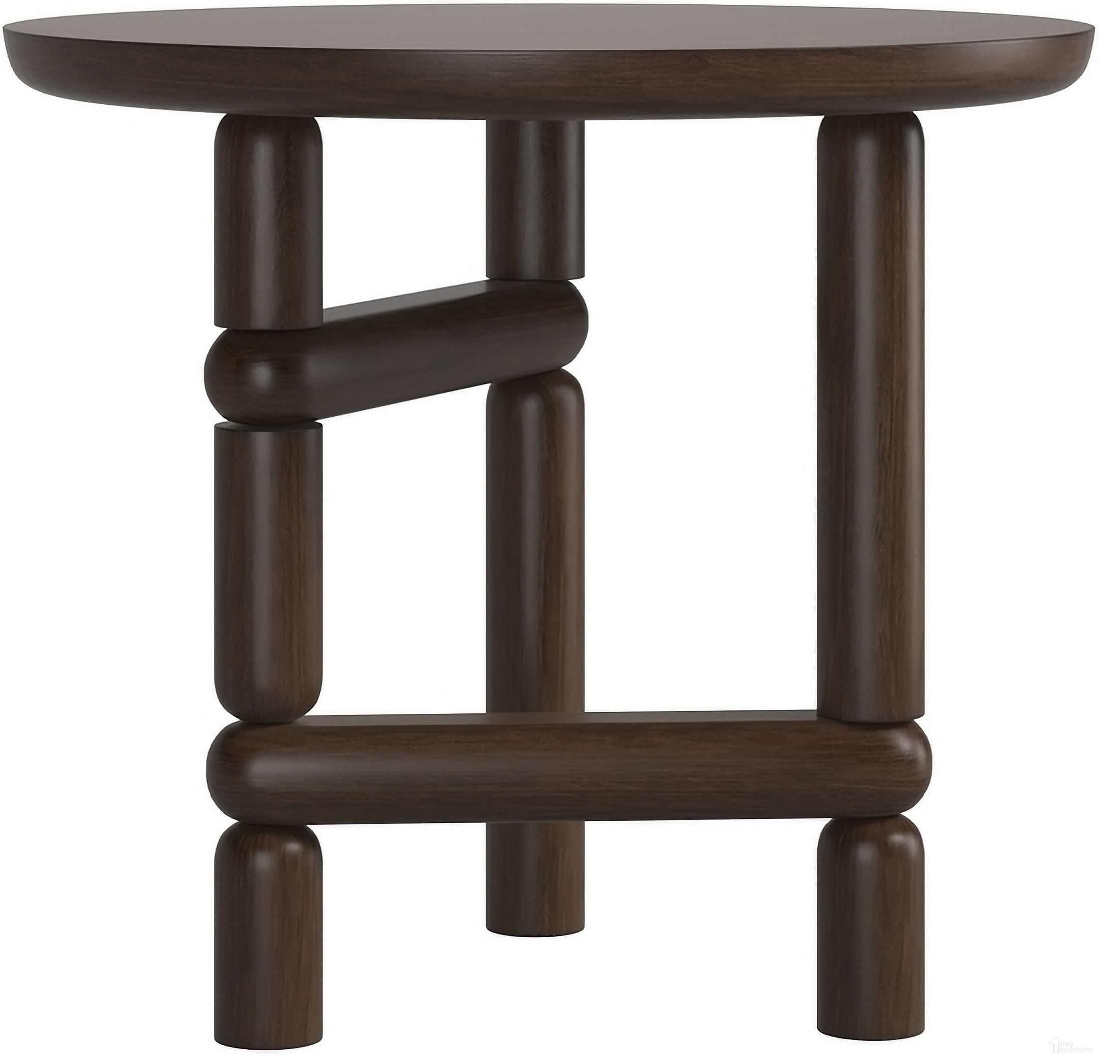 The appearance of Verge Round End Table In Brown and Walnut designed by A.R.T. in the traditional interior design. This brown and walnut piece of furniture was selected by 1StopBedrooms from Verge Collection to add a touch of cosiness and style into your home. Sku: 337304-1960. Material: Poplar.