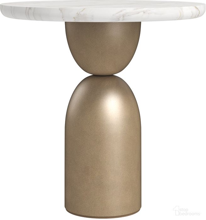 The appearance of Verge Spot Table In White and Bronze designed by A.R.T. in the traditional interior design. This white/bronze piece of furniture  was selected by 1StopBedrooms from Verge Collection to add a touch of cosiness and style into your home. Sku: 337389-1043. Material: Marble.
