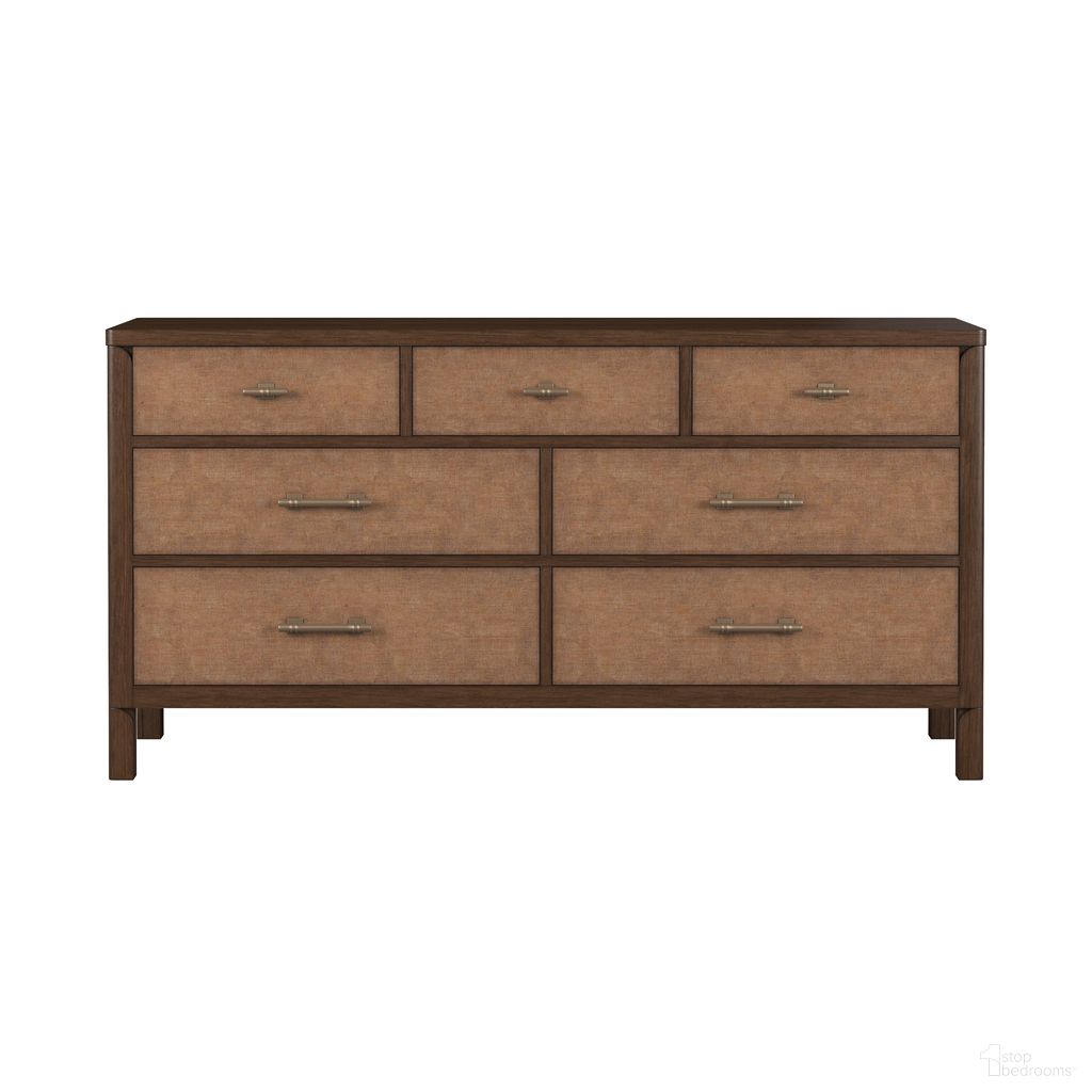 The appearance of Verge Woven Dresser In Brown and Walnut designed by A.R.T. in the traditional interior design. This brown and walnut piece of furniture  was selected by 1StopBedrooms from Verge Collection to add a touch of cosiness and style into your home. Sku: 337131-1960. Material: Poplar Solid.