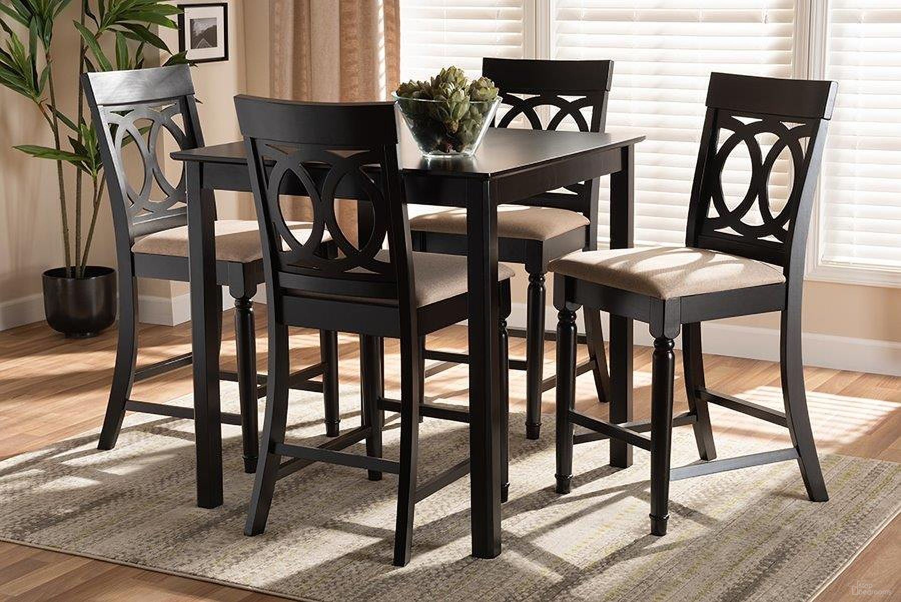The appearance of Verina Modern And Contemporary Sand Fabric Upholstered Espresso Brown Finished 5-Piece Wood Pub Set designed by Baxton Studio in the modern / contemporary interior design. This sand piece of furniture was selected by 1StopBedrooms from Verina Collection to add a touch of cosiness and style into your home. Sku: RH323P-Sand/Dark Brown-5PC Pub Set. Material: MDF.