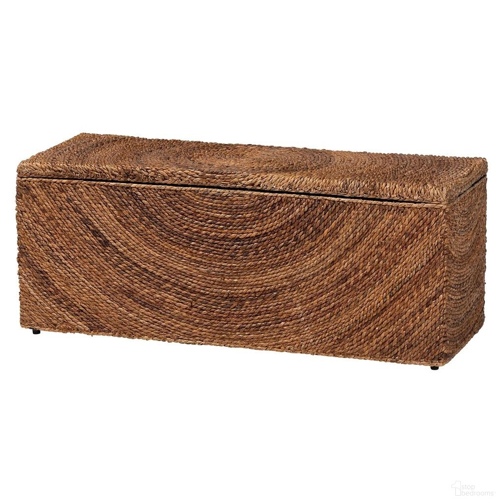 Verino Handwoven Seagrass Storage Bench with Lift-Top Lid In Natural Brown and Espresso Brown