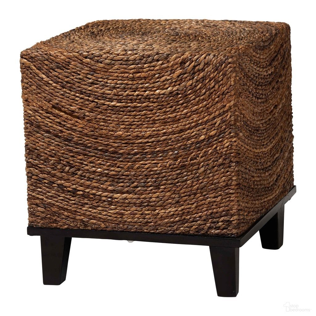Verino Seagrass End Table In Natural Seagrass and Espresso Brown