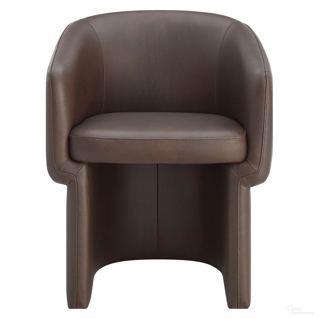 The appearance of Verity Barrel Back Vegan Leather Dining Chair In Espresso designed by Modway in the modern / contemporary interior design. This espresso piece of furniture  was selected by 1StopBedrooms from Verity Collection to add a touch of cosiness and style into your home. Sku: EEI-7383-ESP. Chair Type: Arm Chair. Material: Vegan Leather.