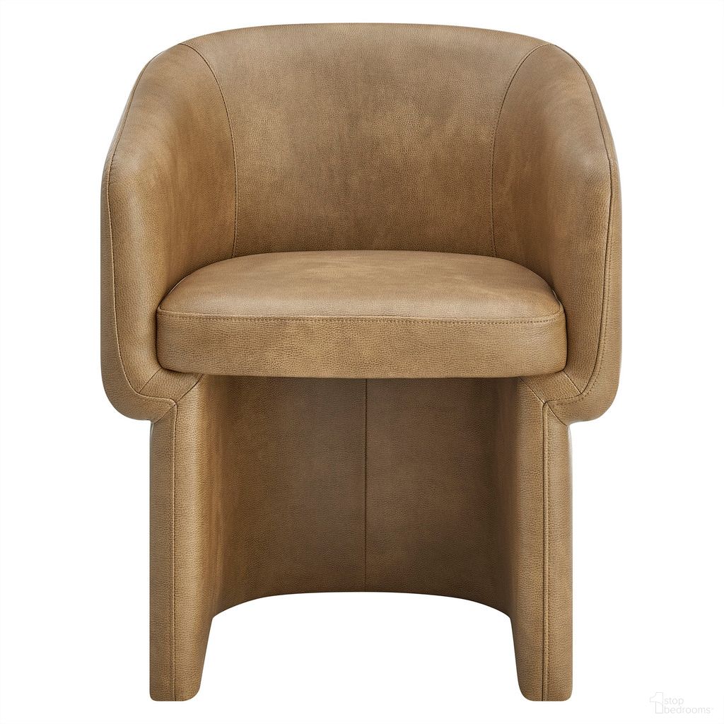 The appearance of Verity Barrel Back Vegan Leather Dining Chair In Toast designed by Modway in the modern / contemporary interior design. This toast piece of furniture  was selected by 1StopBedrooms from Verity Collection to add a touch of cosiness and style into your home. Sku: EEI-7383-TST. Chair Type: Arm Chair. Material: Vegan Leather.