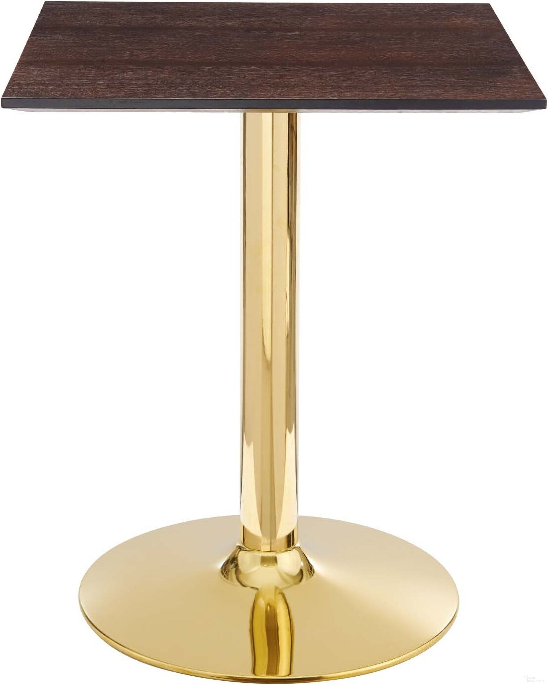 The appearance of Verne 24 Inch Square Dining Table In Gold/Cherry Walnut designed by Modway in the modern / contemporary interior design. This gold cherry walnut piece of furniture  was selected by 1StopBedrooms from Verne Collection to add a touch of cosiness and style into your home. Sku: EEI-4056-CHE-TOP;EEI-4072-GLD-BASE. Table Base Style: Pedestal. Table Top Shape: Square. Material: MDF. Size: 24" x 24".