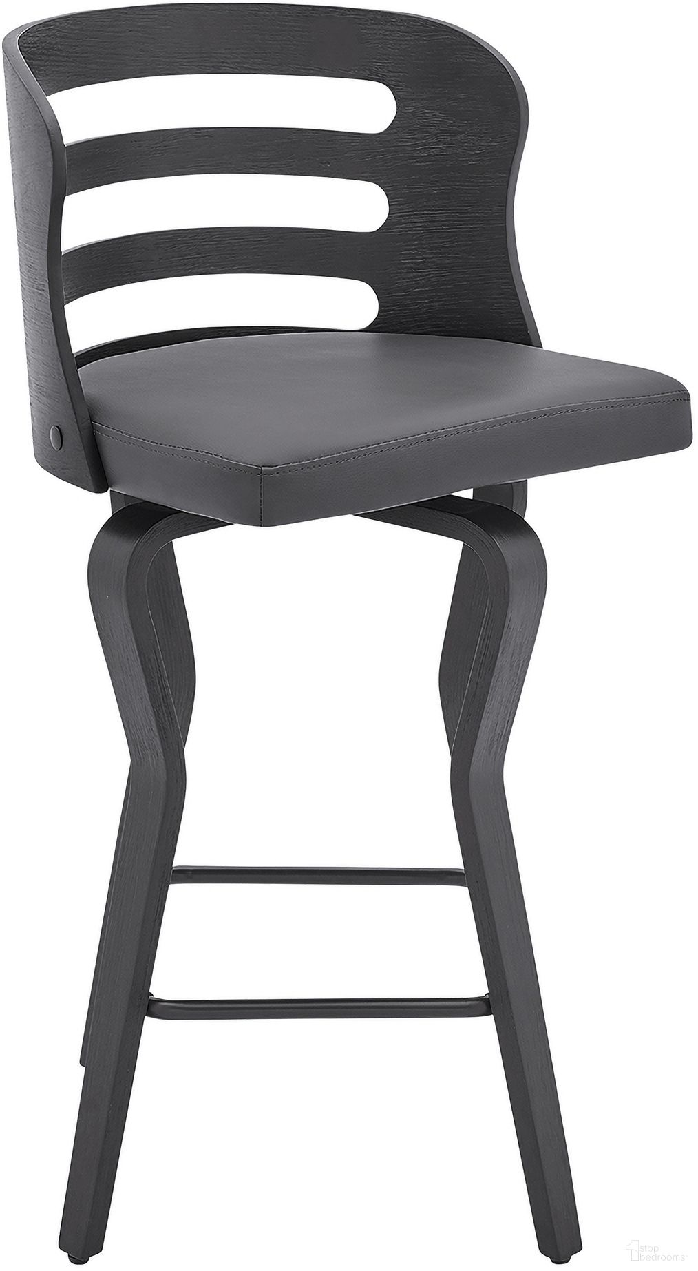Verne 26 Inch Swivel Gray Faux Leather and Black Wood Bar Stool