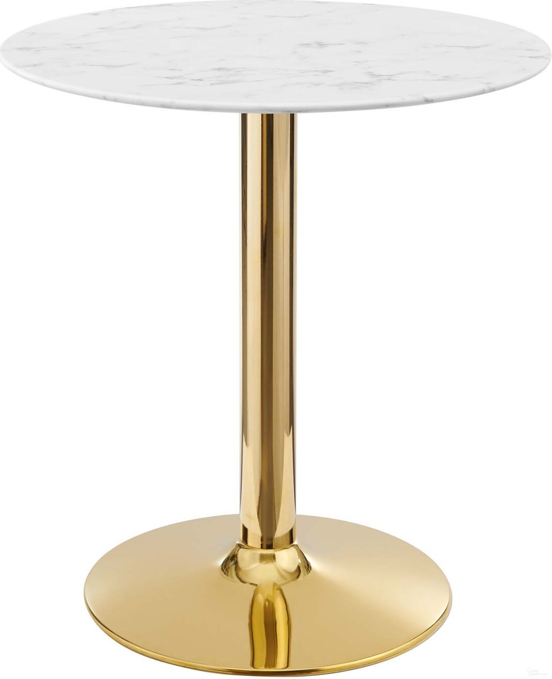 The appearance of Verne 28 Inch Artificial Marble Dining Table In Gold/White designed by Modway in the modern / contemporary interior design. This gold white piece of furniture  was selected by 1StopBedrooms from Verne Collection to add a touch of cosiness and style into your home. Sku: EEI-1128-WHI-TOP;EEI-4072-GLD-BASE. Table Base Style: Pedestal. Table Top Shape: Round. Material: Metal. Size: 28".