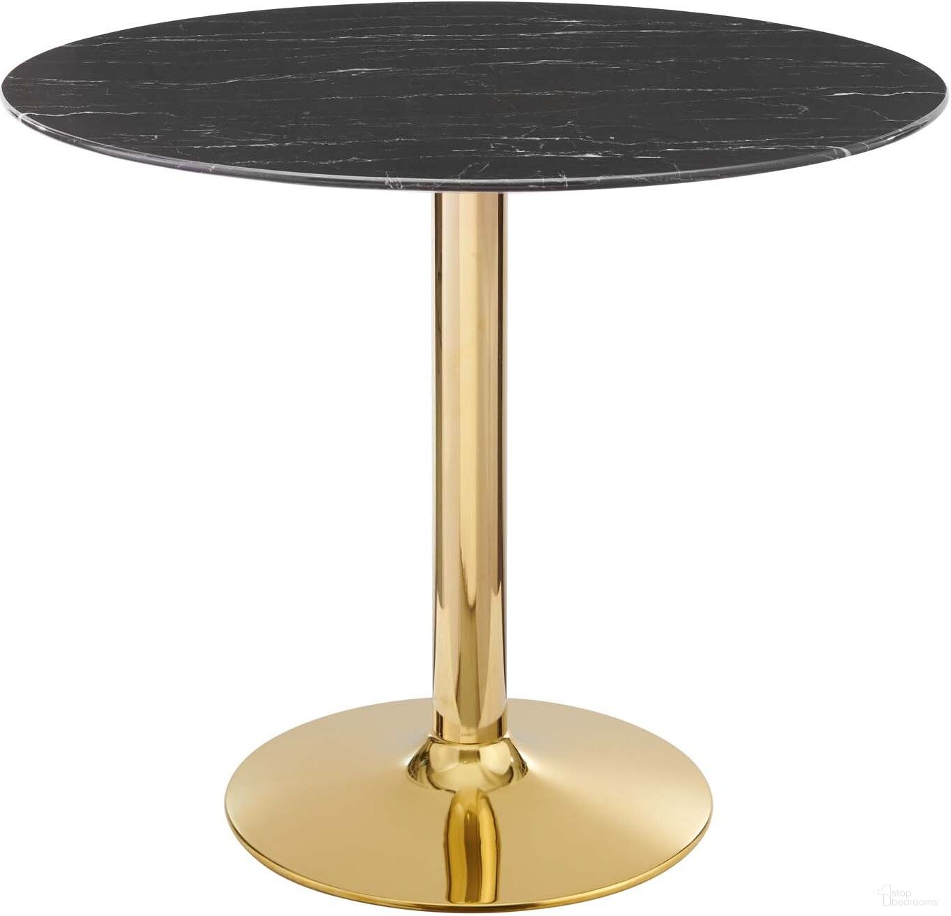 The appearance of Verne 35 Inch Artificial Marble Dining Table In Gold/Black designed by Modway in the modern / contemporary interior design. This gold black piece of furniture  was selected by 1StopBedrooms from Verne Collection to add a touch of cosiness and style into your home. Sku: EEI-4062-BLK-TOP;EEI-4072-GLD-BASE. Table Base Style: Pedestal. Table Top Shape: Round. Material: Marble. Size: 35".