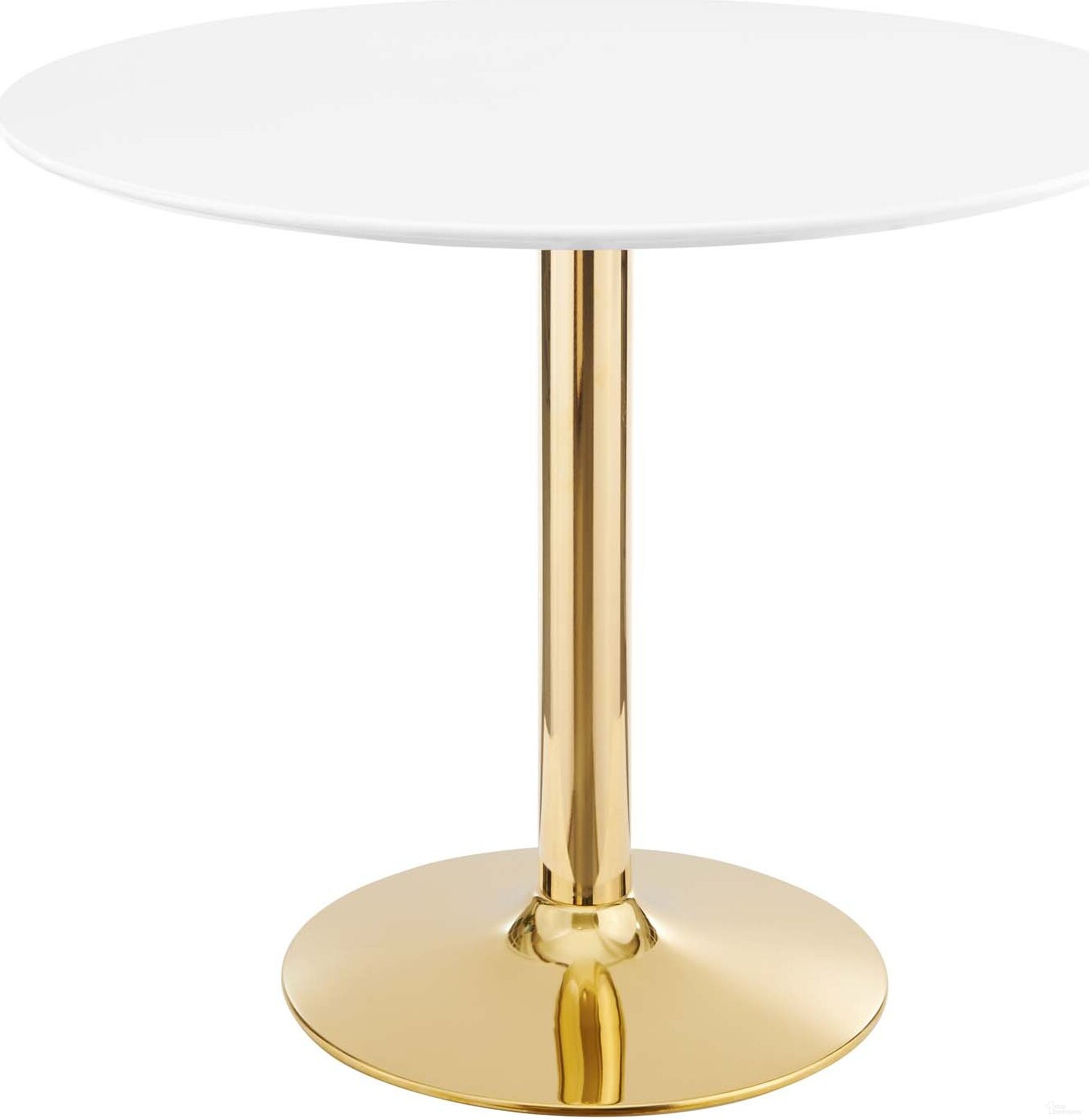 The appearance of Verne 35 Inch Dining Table EEI-4544-GLD-WHI designed by Modway in the modern / contemporary interior design. This gold white piece of furniture  was selected by 1StopBedrooms from Verne Collection to add a touch of cosiness and style into your home. Sku: EEI-1116-WHI-TOP;EEI-4072-GLD-BASE. Table Base Style: Pedestal. Table Top Shape: Round. Material: MDF. Size: 35".